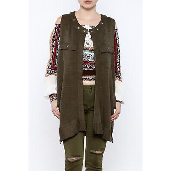 Free People Peach Highway Zip Front Grommet Detailing Cotton Blend Knit Vest - Picture 5 of 13